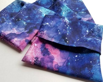 Watercolor space, universe, wetbag for cloth pads, incontinence pads, pad wrap, reusable pads, cloth pad wet bag, pad wrapper, mini wet bag