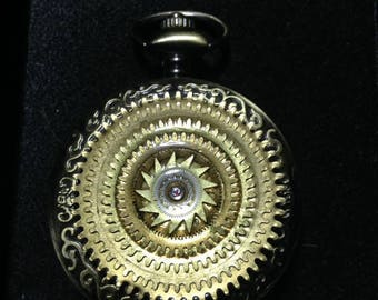 Moon Glory Gears Mechanical Pocket Watch, Gear Pyramid, Black