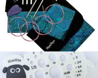 HiyaHiya Interchangeable Sock Set-SHEEP Gauge Free-Sharps Steel Circulars PURPLE Case US0, US1, US1.5, 5"Tips & US2 + US2.5 4"tips, 4 cables