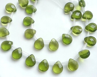 8pcs Olive Green faceted, glass pear briolettes (11x9mm)