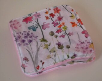 Pink fleece and romantic floral cotton wash cloth