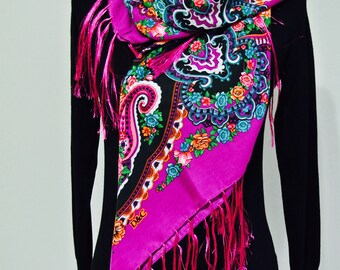 Women Scarf, Floral Scarf, Purple Scarf, Valentine's Day Scarf, Winter Scarf, Large Scarf, Fringe Scarf, Women Accessory, Boho Scarf, Scarf