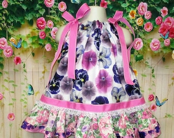 Girl Dress 12M-18M Baby Girl Dress, Pink, Purple, Pansy, Flower Pillowcase Dress, Pillow Case Dress, Sundress, Boutique Dress