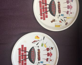 Mid century metal picnic plates
