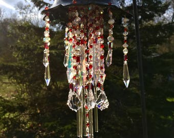 Berry Dreamy Crystal Glass Wind Chime Handmade One Of A Kind