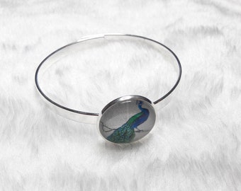 The peacock blue & green silver thin bracelet