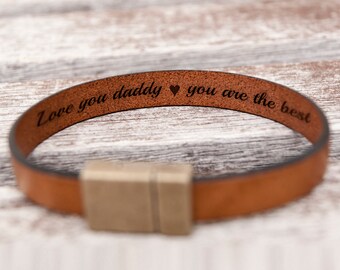 Custom Father's day Gift for Dad Personalized Boyfriend Gift Birthday Mens Gift Anniversary Gifts Hidden Secret Message Leather Bracelet