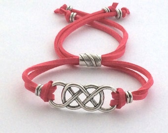 Double infinity bracelet, silver infinity women's, Friendship Infinity jewelry, infinity cord jewelry, infinity love bracelet .