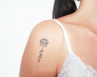 3 lotus unalome temporary tattoos