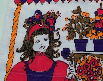 Vintage Kitsch Tea Towel - Florist Design - Pink and Purple - 70s Psychedelic Tea Towel - Pamela Kay