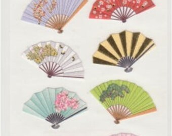 Japanese Stickers - Washi Fan Stickers - Gold Trim - Reference A5838-46