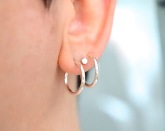 Chunky silver hoop earrings with nickel free minimalist hoops multiple piercings mix and match medium sized hoops in nickel free silver