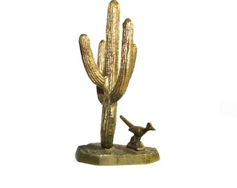 Brass Cactus Saguaro Cactus Cactus Figurine Brass Roadrunner Southwestern Decor Cactus Paperweight