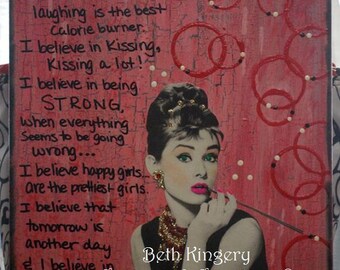 I Believe in Pink! Audrey Hepburn 11" X 14" Canvas