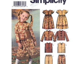 Girls Sewing Pattern Simplicity 5939 Prairie Dress, Nehru Jacket, Vest, Pants Girls Size 3 to 8 Pattern UNCUT