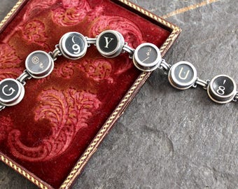 Typewriter Key Bracelet, jewelry vintage up cycled repurposed antique retro recycled teacher editor secretary writer gift