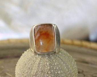 silver ring and chalcedony gemstone ring