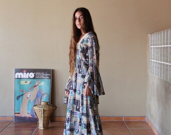 Vintage 70s Floral Prairie Dress