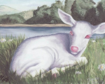 Animal ACEO Baby Deer Aceo Fantasy Art Albino Fawn ATC Forest