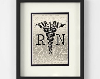 RN Registered Nurse over Vintage Medical Book Page - RN Graduation Gift, Nurse Graduation Gift, Nursing School, Pinning, Nurse Graduation
