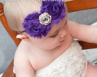 Baby Headband, Infant Headband, Newborn Headband, Girls Headband - Shabby Chic Headband Purple Headband