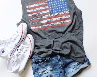 American Flag Flowy Muscle Tank - 4th of July Tank - Patriotic Tank - Independence Day Tank - Memorial Day Tank