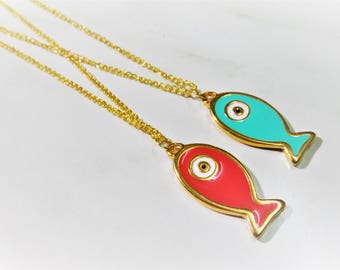 Fish Eye Necklace, Evil Eye Necklace, Gold Fish Necklace, Minimal Necklace, Gold Eye Necklace, Boho Chic Necklace, Boho Fish Necklace