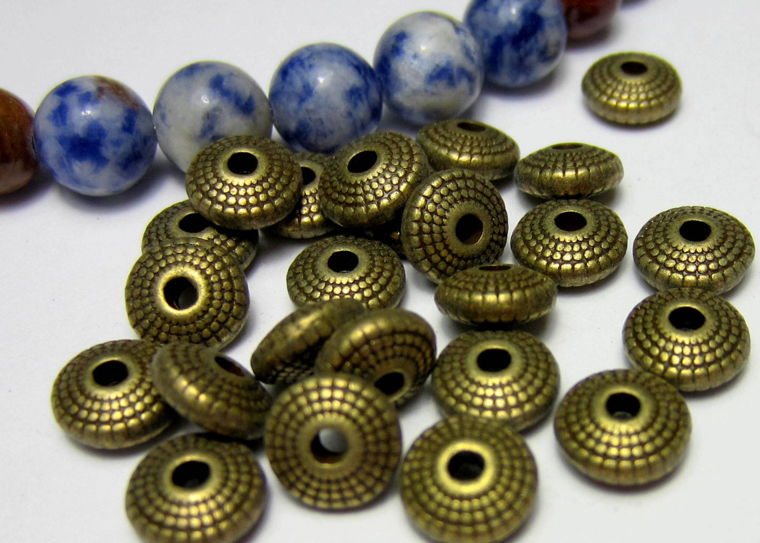 24 Round flat bronze beads spacers focal beads jewelry supply