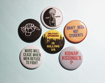 Remade Vintage Anti-War Activism / Vietnam War Protest Buttons Pinbacks Badges Pins