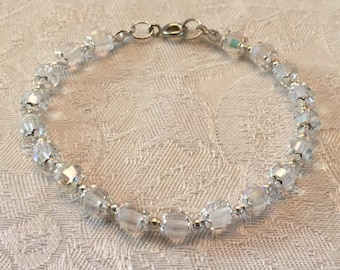 Bridal Clear Aurora Borealis Crystal Beaded Bracelet