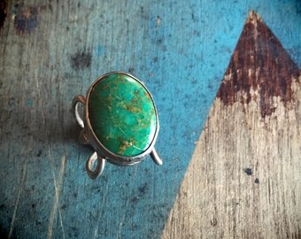 Green Turquoise Ring Size 4 Sterling Silver Ring, Bohemian Rings, Turquoise Jewelry, Girlfriend Gift, Boho Ring, Big Stone Native American