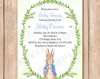 Peter Rabbit Baby Shower Invitation | Vegetable, Neutral, Vintage, Shabby Chic, Watercolor - 1.00 each printed