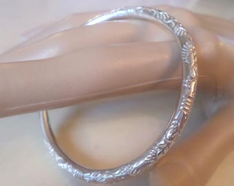 Vintage Sterling Silver Tribal Detailed Adjustable Cuff Bracelet.