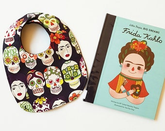 Frida Kahlo inspired Mexican art gothic black skulls baby bib