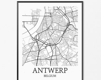 Antwerp Map Art Print, Antwerp Poster Map of Antwerp Decor, Antwerp City Map Art, Antwerp Gift, Antwerp Belgium Art Poster