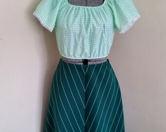 Vintage Aqua and Green A Line Skirt