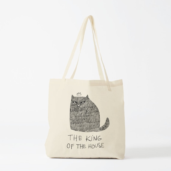 Tote Bag Cat, The King Of The House, Cotton bag, sports bag, yoga bag, baby bag, groceries bag, school bag, novelty gift, canvas bag.