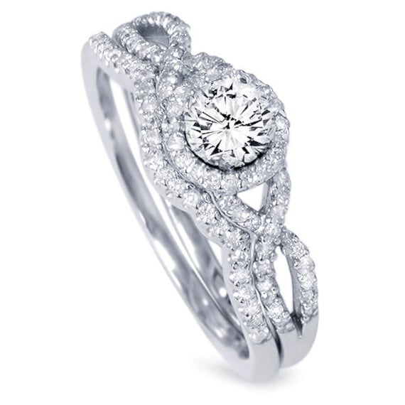 diamond 70ct infinity engagement ring wedding band set matching crossover 14 karat white gold - Engagement Ring Wedding Band Set diamond 70ct infinity engagement ring wedding band set matching crossover 14 karat white gold - Engagement Ring Wedding Band Set
