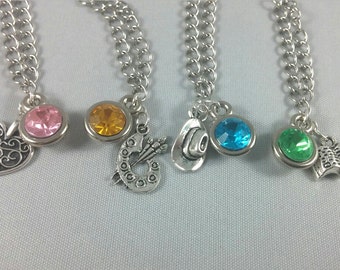 Girl Meets World Inspired Mini Jewel & Charm Necklaces / Main Cast, Core Four - Riley, Maya, Farkle, and Lucas