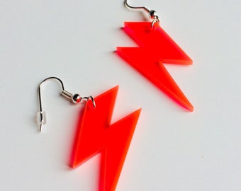 Lightning | Bowie | Lady Gaga | Bolt | Weather | 80s | Neon | Laser Cut | Acrylic | Earrings