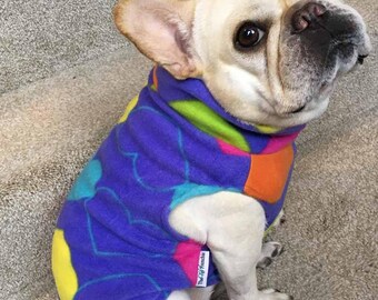 French Bulldog Frenchie Purple Hearts Fleece Pullover with Stand-Up Collar