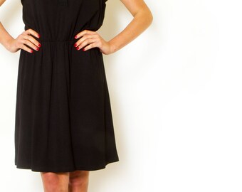 Black day dress summer dress Button mini dress