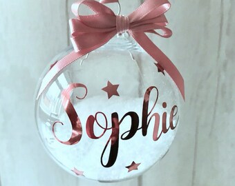 rose gold bauble, personalised bauble, Christmas decoration, Family Christmas, custom bauble, tree decoration, rose gold decor, snow bauble,
