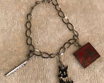 Sterling Silver Charm Bracelet with 3 Charms Colorado Flute, Cat