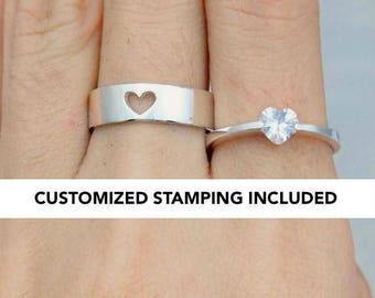 His and Her Promise Rings, Promise Rings For Couples, Promise Ring, Wedding Ring Set, Personalized, Couples Ring, Sterling Silver, Engraved