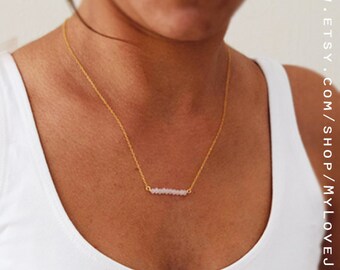 Rose Quartz Necklace, Minimalist Necklace, bar necklace, Pink Gemstone Necklace, Small Rose Quartz Pendant, Layering Dainty Necklace