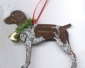 Hand-Painted GERMAN SHORTHAIR POINTER Liver Ticked Wood Christmas Ornament Artist Original....choose pine or candy cane design