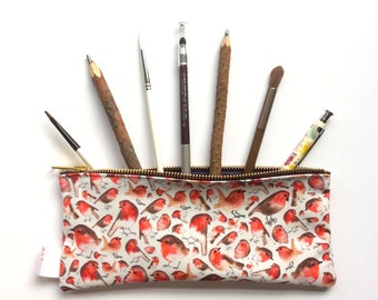 Robin, Pencil Case, Bird Pencil Case, Pencil Pouch, Make Up Bag, Pouch, Cosmetic Bag, Zipper Pouch, Bag, pencil bag, organiser, small bag,