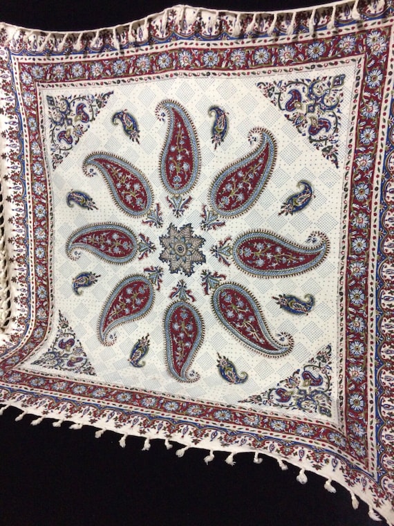 Handmade tapestry | nice gift table top paisley design | wall decor | natural textile 39" inches with tassels