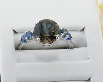 Oregon Sunstone Ring - Montana sapphire Ring - Green Oval Oregon Sunstone - Blue Montana Sapphires - #334